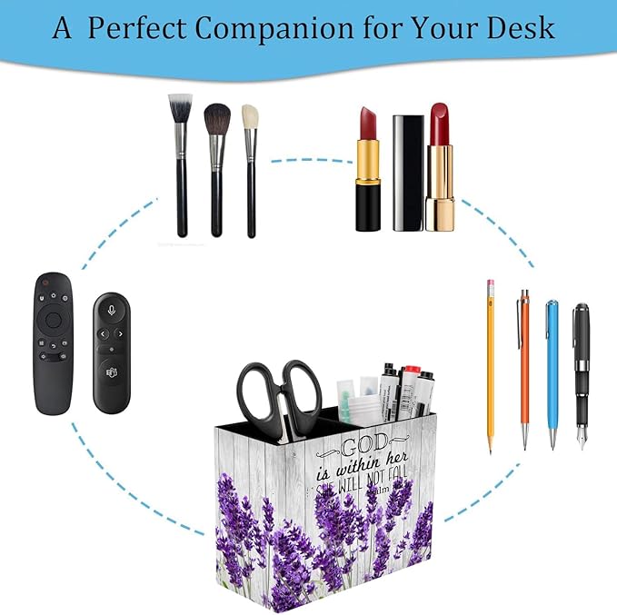 Pen Holder and Anti-Slip Mouse Pad Combination, Makeup Brush Storage Box, Tableware Storage Box, Suitable for Office and Home - Lavender Psalm 46:5