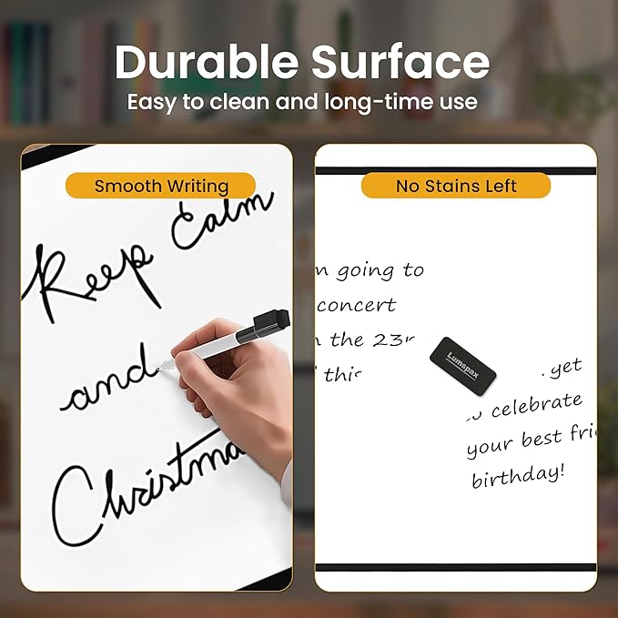Dry Erase Board for Wall, 24" x 18" Double-Sided Hanging White Board with 6 Markers, 6 Magnets and 3 Mini Sticky Notes, Portable Whiteboard for Home, Office, School, Black Frame
