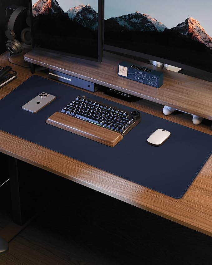 AFIING Desk Pad Protector 23.6" x 13.7" - Non-Slip Waterproof PU Leather Desk Mat for Mouse, Keyboard, Laptop, Office and Home Workspace (Midnight Blue)