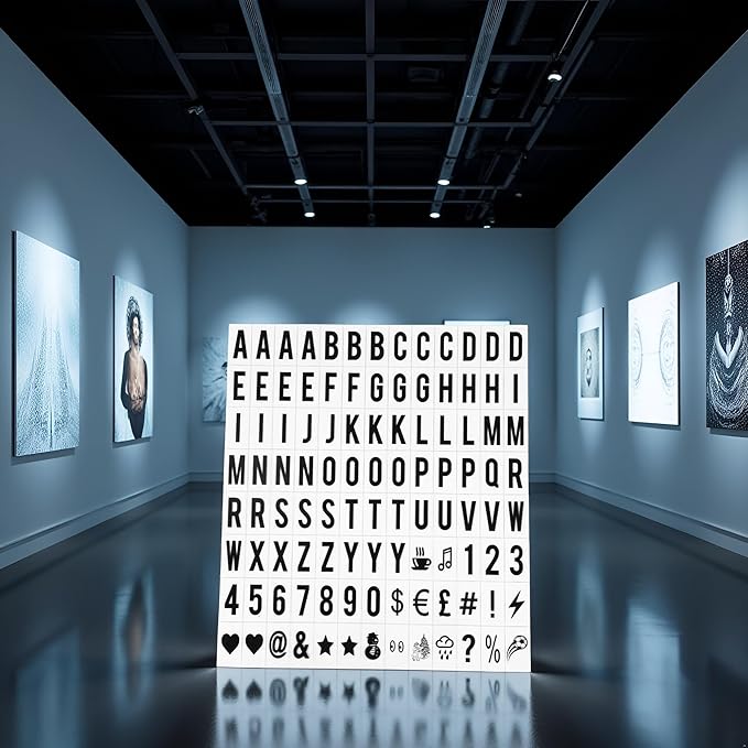 A Set 104Pcs Black Cinematic Lightbox Replacement Letters & Numbers Signs Black for A4 Light Up Letter Box Sign Message Board, Presentation Boards 65.4x35mm (LED Light Box is NOT Included!!)