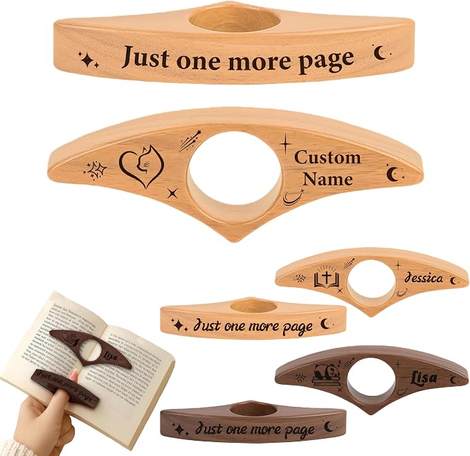 Personalized Book Page Holder,Custom Thumb Book Page Holder for Reading,Wooden Book Thumb Page Holder with Engraved Name/Logo,Bookish Gifts for Book Lovers,Readers (B)