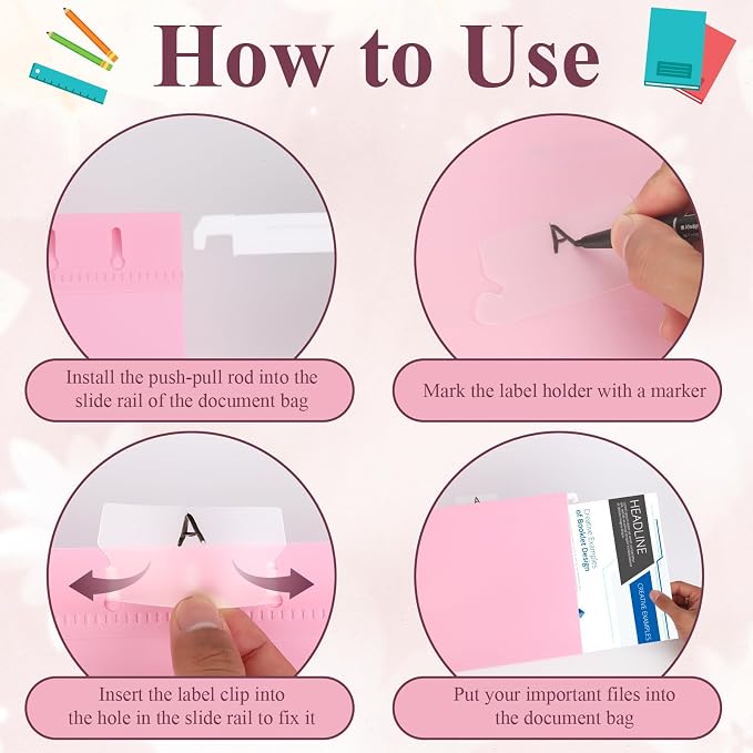 Letter Size Pink Hanging File Folders Hanging Document Folder Plastic Transparent Hanging File Folder for File Cabinets Document Filing (20, Pink)