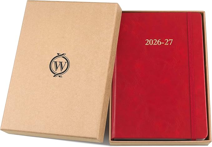 Wykeham's Executive 2026-27 Daily Journal Planner – Customization Available – Mid-Year Academic Diary (Crimson, 8.5"×5.5")