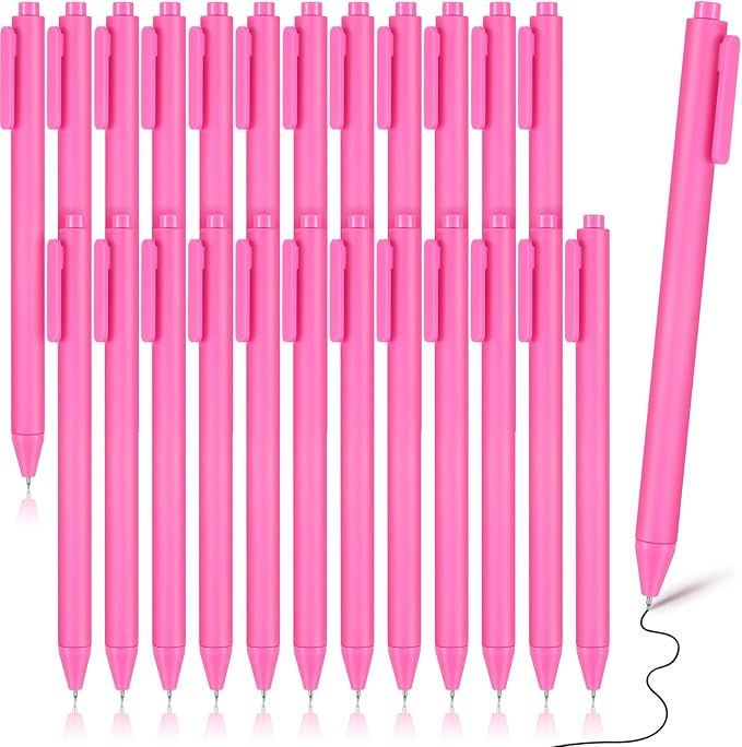 Cholemy 24 Pack Retractable Pens Bulk Pastel Gel Ink Pens 0.5mm Fine Point Tip Black Ink with Grip Smooth Writing for Journaling Note Taking School Supplies(Rose Red)