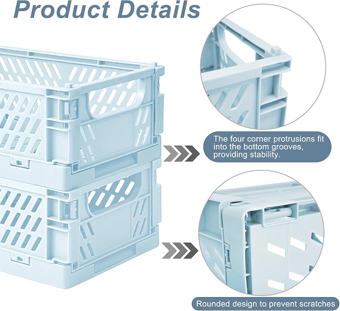 6 Pack Mini Foldable Small Plastic Baskets for Organizing and Storage，Collapsible Storage Crates,Mini Bins for Home Kitchen Bedroom Bathroom Office (Blue, Small 6x4x2.2)