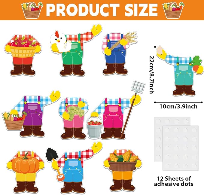 gisgfim 80Pcs Farm Animal Farmer Cutouts Back to School Decorations Bulletin Board Farmhouse Paper Cut-Outs Classroom Decor for Boy Girl DIY Craft Photo Wall Kindergarten Preschool Party Favor Supply
