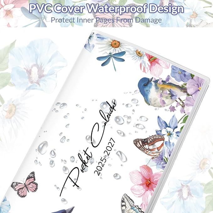 Pocket Calendar 2025-2027, Small Pocket Planner 2026 for Purse, Monthly Planner with Pvc Cover, Small Size (3.5" x 6"), From July 2025 - December 2027 - Bird