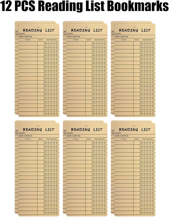 Book Lover Gifts, Vintage Bookmarks,12 PCS Reading List Bookmark with 12 PCS Green Tassels, Book Club Ideas Hosting, Library Card, Book Club Party Deacoration Favors, Book Tracker Book Marker