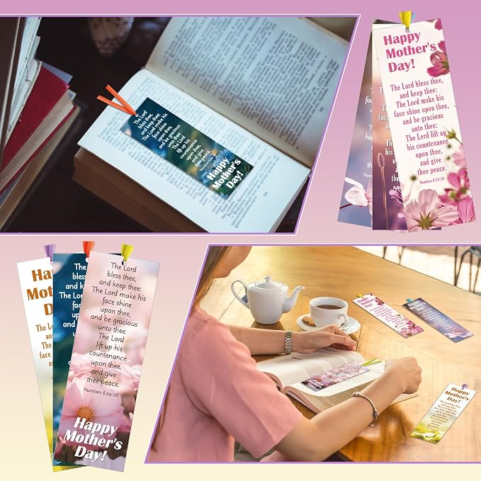 Dispowreath 60 Pcs Religious Mother's Day Bookmark Numbers 6: 24-26 Church Mother Bookmarks Christian Exchange Gifts for Kids Adult Church School Classroom Prizes Party Favors