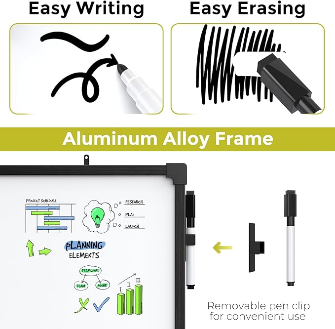 MaxGear Magnetic Dry Erase White Board, 36 X 24 Inches Double Sided Whiteboard, Black Aluminum Frame White Board for Wall, Hanging Planner Board with Dry Erase Marker for School Office Home