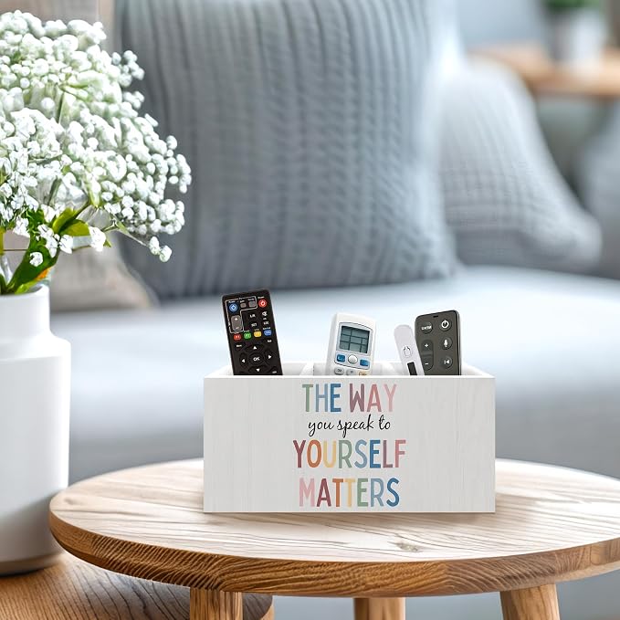 Boho Mental Health Pen Holder, Therapist Office Pen Pencil Holder Organizer for Desk Accessories, Motivational Wooden Box Desk Decor for Classroom Therapy Counselor Office Desk Decorations