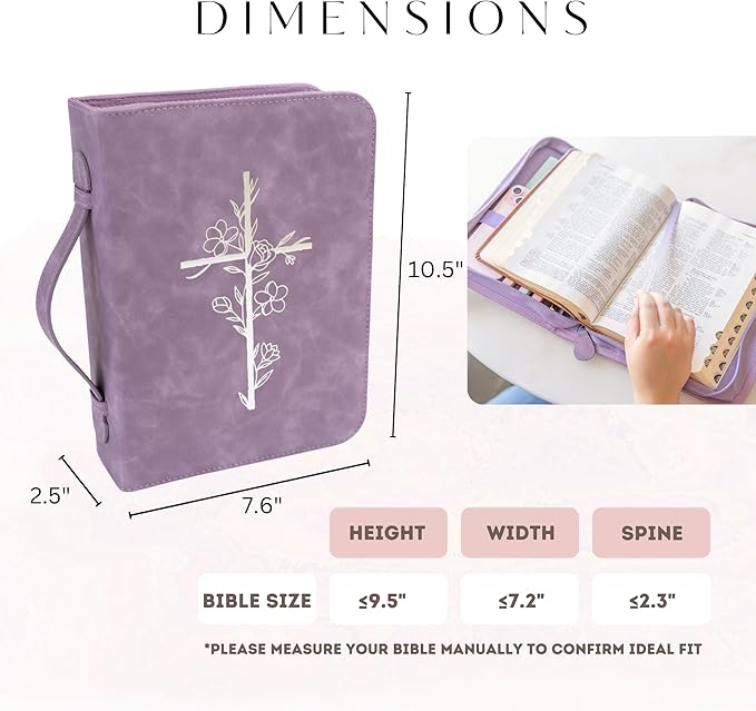 Bible Cover Case for Women – PU Leather Large Bible Case with Minimalist Debossed Design – Christian Bible Accessories for Girls & Women (Purple)