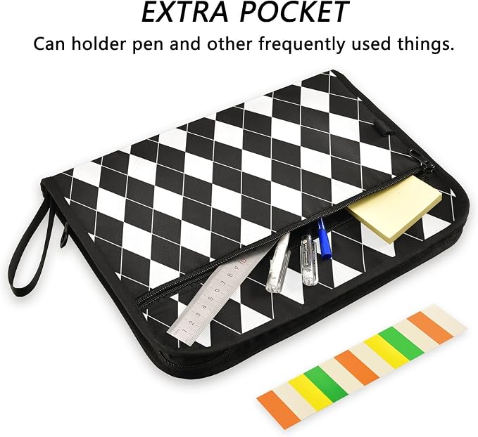 Black White Harlequin Pattern Accordion File Organizer Expanding Document Folder with 13 Pockets Portable File Folder for A4 Letter Size