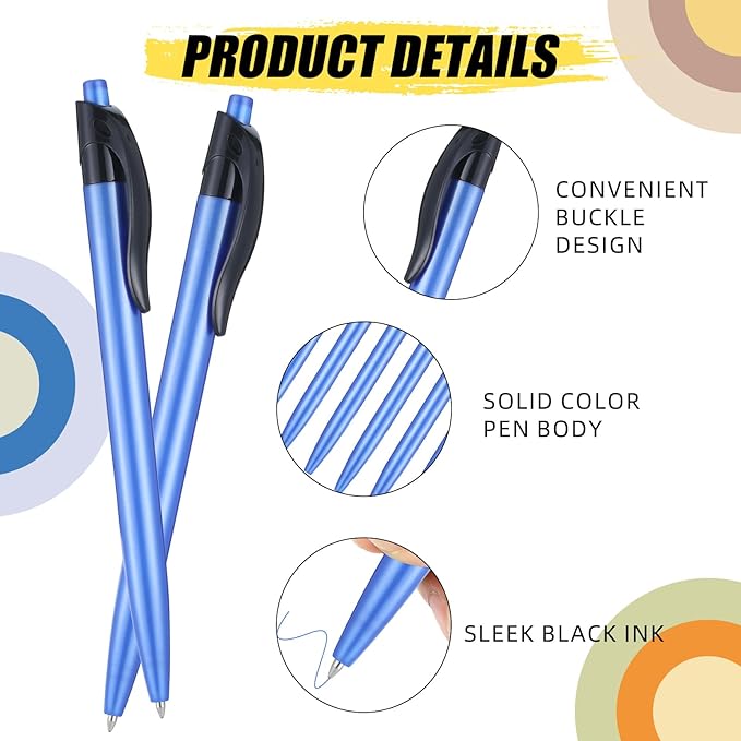 Retractable Blue Ballpoint Pen Pack of 50 Blue Pens Bulk for Smooth Writing 1.0mm Medium Blue Ink Pen with Comfort grip, Idea for Journaling, Planner, Note Taking Office School Supplies