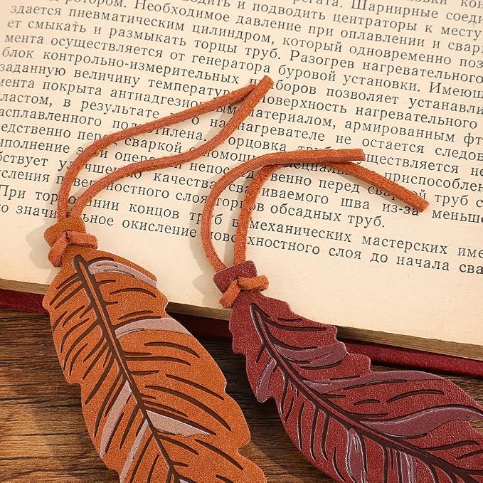 icceemee 4pcs Leather Feather Bookmarks with Bookmarks for Women, Writers, Readers Durable Book Markers Book Accessories Unique Gifts for Men, Women