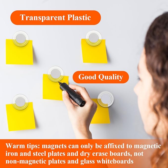 Outus 225 Pieces Clear Round Whiteboard Magnets 3 cm Refrigerator Magnets Dry Board Mini Fridge Teacher Supplies for Home Offices