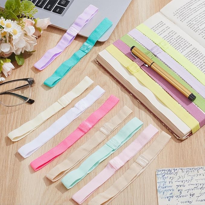 PH PandaHall 14pcs Elastic Book Strap, Notebook Elastic Strap 15mm Wide Planner Bookmarks Straps 14 Colors Elastics Book Straps with Pen Holder Loop for Notebook Office School Reader Supplies