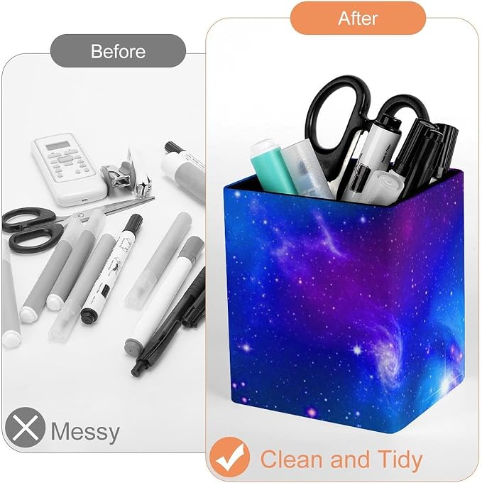 Men's Fashion Pencil Pen Holder Cup, Waterproof Office Supplies, Waterproof Multifunctional Office Supplies Blue Purple Galaxy Art