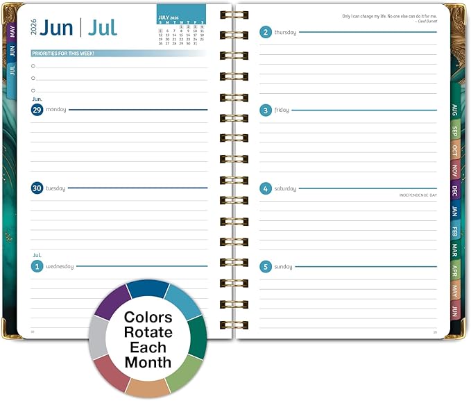 HARDCOVER Academic Year 2026-2027 Planner: 14 Months (May 2026 Through June 2027) 5.5"x 8" Daily Weekly Monthly Planner Yearly Agenda. Bookmark, Pocket Folder and Sticky Note Set (Teal Gold Marble)