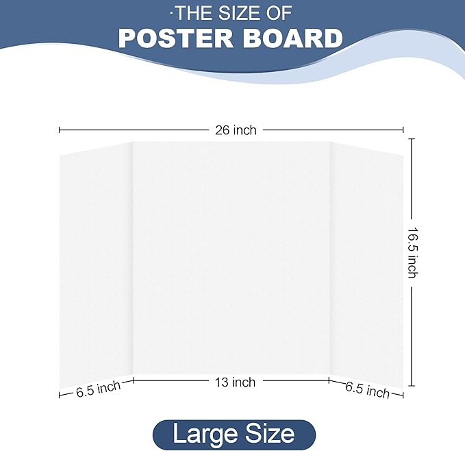 Rsgift 26x16.5 Trifold Poster Boards with Double Sided Tapes and Cardboard,Corrugated Display Boards,Professional Presentation Boards for School Project, Exhibitions(4PACKS)