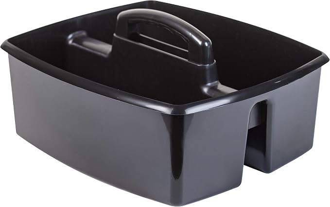 Storex 2-Compartment Large Cleaning Caddy – Multipurpose Supply Organizer with Handle - Black (00973A06C) (Pack of 6)