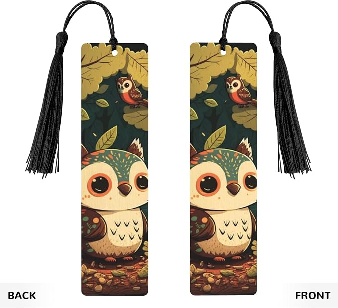Owl Animal Cute Background_2165776 (1) 5pcs Wood Bookmarks with Tassel for Planner Reading Book Lovers Accessory Readers Men Women 4.6 X 1.2 Inch