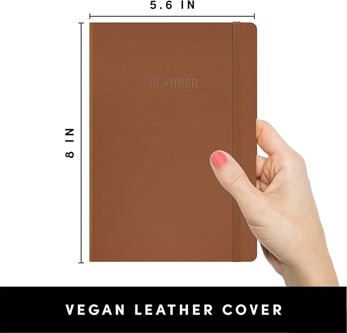 PAPERAGE Undated Weekly & Monthly Hardcover Planner (Cognac), 5.6 in x 8 in, Includes Lined Note Pages & 2 Sticker Sheets