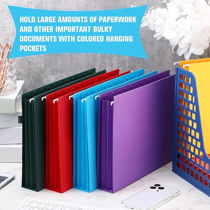 Tinlade 24 Pcs Hanging File Folders with Full Height Gusset Paper A4 Expanding Letter Size Hanging File Folders for Designed for Bulky Files Medical Charts (Cute Color,Classic Style)