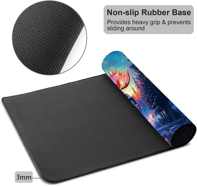Mouse Pad Gaming Mousepad 31.5x11.8 Inch XXL Large + Coasters,Desk Mat with Stitched Edges, Non-Slip Rubber Base, Thick Mouse Pad for Computer, Laptop, Office & Home - Glowing Moose Deer
