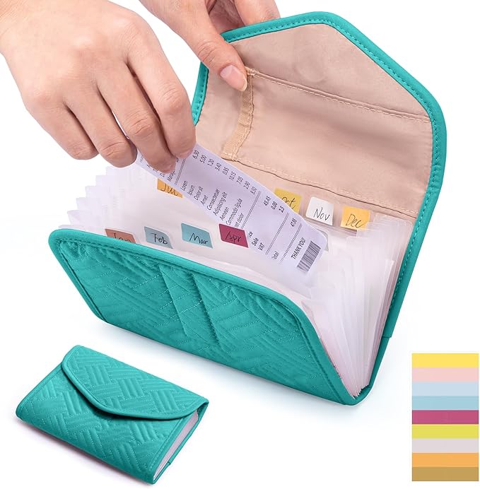 Fabric Receipt Organizer 7X5 - Receipt Holder 12 Pockets - Money Organizer - Elegant Receipt Holder - Coupon Holder - Cash Organizer - Envelope Organizer - Small Accordion File Organizer