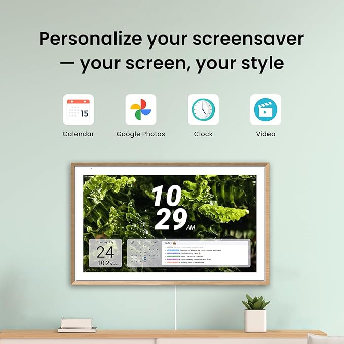 Apolosign 21.5-inch Digital Calendar : Dual Mode Smart Wall Planner, No Subscription, Install Apps, Sync Calendars, Electronic Touchscreen Interactive Display for Family Schedules, Chore Chart (Teak)