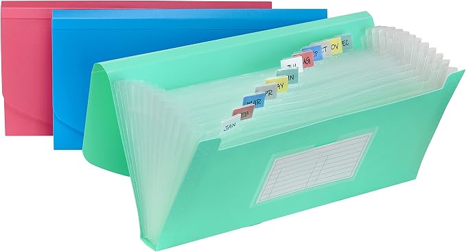 C-Line 13-Pocket Poly Expanding File, 10 x 5 Inches, Junior Size for Receipts and Checks, Includes Tabs, 1 File, Color May Vary (58710)
