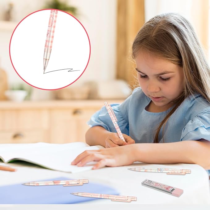 Mabor Pink Mechanical Pencils Set, 4pcs Cute Mechanical Pencils with A Tube of 0.5MM Pencil Refills & Top Erasers Aesthetic School Supplies Back to School Gift