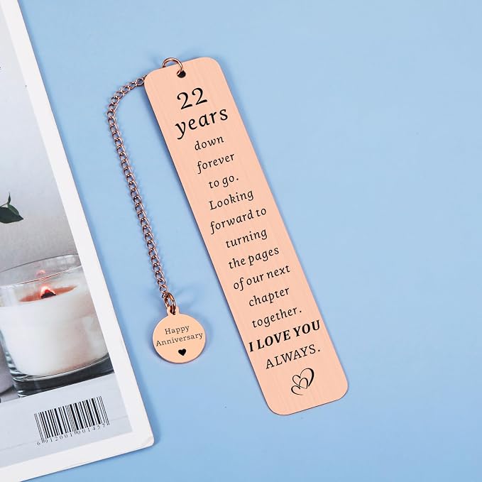 22 Year Anniversary Copper Gifts for Him Her Couples 22nd Wedding Anniversary, Gifts for Wife Husband Gift for 22nd Copper Anniversary Bookmark for Women Men