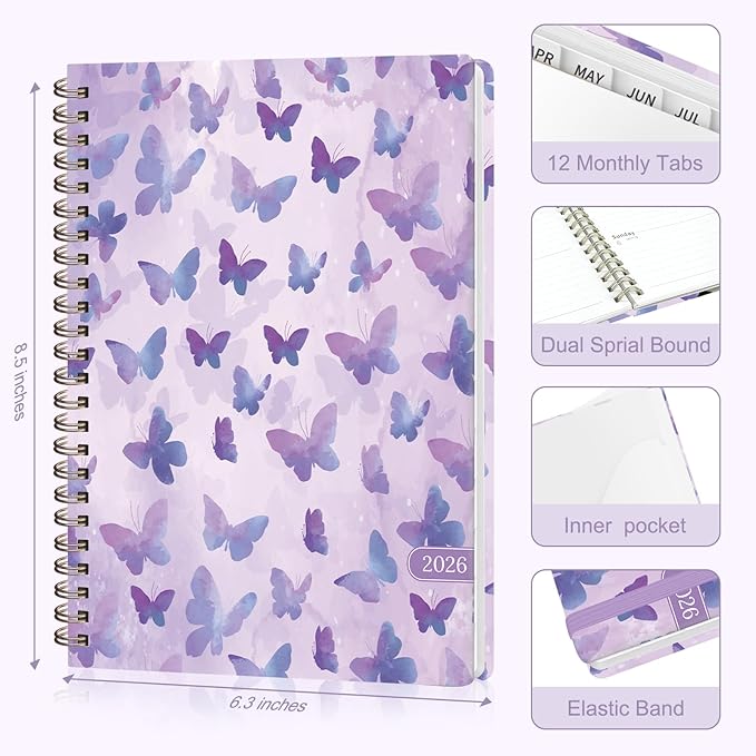 2026 Planner, Weekly and Monthly Calendar Academic Planning Book, Jan 2026 - Dec 2026, Agenda Calendar Planner for Office Supplies and Desk Accessories - A5 (6.3" x 8.5") (Butterflies)