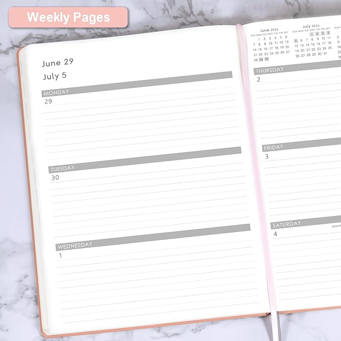 Planner 2026-2027 - JUL 2026 - JUN 2027, Planners 2026-2027, Planner Weekly and Monthly, Leather Cover Calendar Planers with Thick Paper, Back Pocket with Notes Pages, Pink (8.5" x 11")
