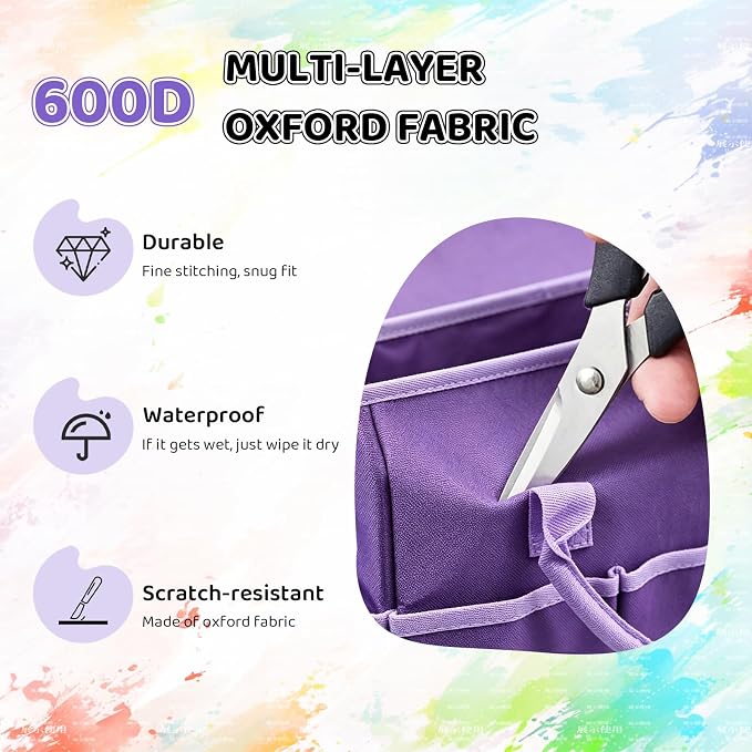 Coloring Book Storage Organizer | Foldable Multi-Compartment Coloring Book Storage with Handle,Polyester 600D,Purple