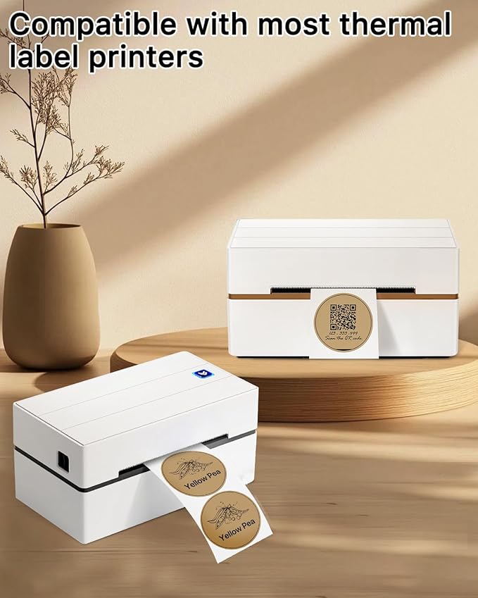 iEager 2 Inch Round Thermal Labels, Circle Thermal Printer Stickers, Durable Circular Label Printer Sticker for Business, Logo, Gift, 500 Labels/Roll, Brown