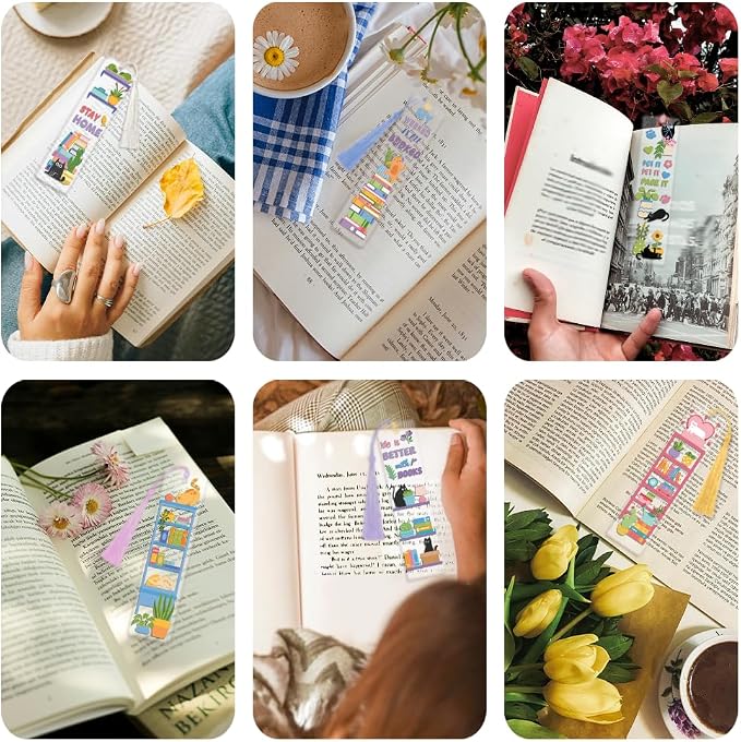 Peacoblue 30pcs UV DTF Bookmarks Transfer Stickers Wraps Bookshelves and Green Plants for Women Men Reading, Waterproof Bookmarkers Decal(No Blank Bookmarks) for Acrylic Plastic Metal Blank Bookmark