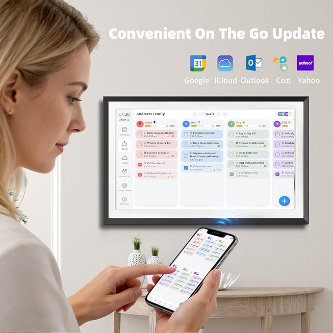 15.6" Digital Calendar Frame – Interactive Touchscreen Eletronic Calendars, Smart Family Planner for Schedule, Photo Display, Meals, Chore Chart & Tasks, Wall & Desk Mountable