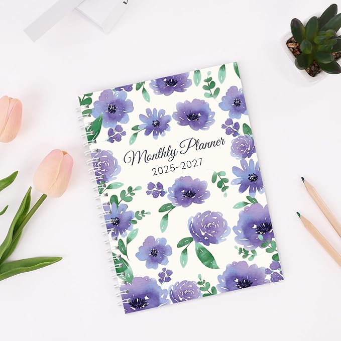 Monthly Planner 2025-2027, Monthly Calendar July 2025 - December 2027, A5 Planner 2025-2026 with Coil, 5.9'' x 8.4'', Perfect for Office School Supplies Organizing Planning - Purple