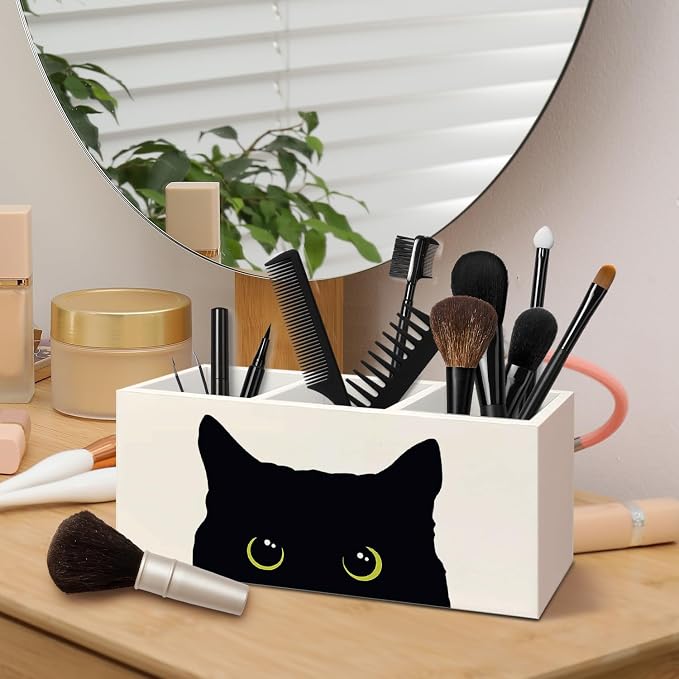 Black Cat Pen Holder for Home Office Desk, Cat Desk Accessories, Cat Lover Gifts,Cute Black Cats Makeup Brush Toothbrush Holder Organizer for Bathroom