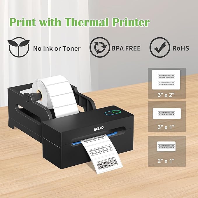 Nelko Genuine 2" x 1" Direct Thermal Label, Self-Adhesive Barcode Labels Compatible with Nelko PL70E Label Printers, No BPA & BPS, 1000 Labels (Commercial Grade)