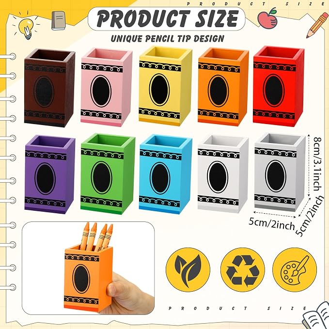 Threehoney 10 Pcs Crayon Organizer Crayon Box Shaped Crayon Holder Wooden Colored Pen Holder Crayon Dispenser Marker Storage Organizer for Back to School for Classroom School Art Storage Supplies