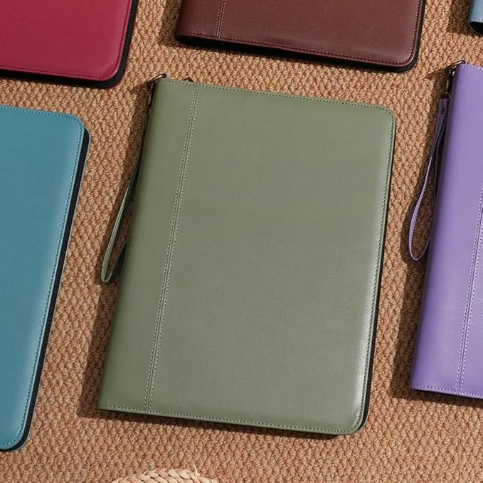 Wason A4 Portfolio with Zipper - Leather PU Padfolio with Detachable Ring Binder and Writing Notepad Holder, Conference File Multi-Pockets Organizer for Office Travel School (Green)