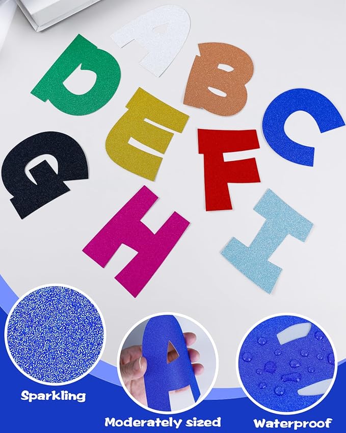 243 Pcs Glitter Bulletin Board Letters Set, 4 Inch Alphabet Poster Board Cardboard Cutouts with Numbers and Punctuation, Classroom School Wall Display Decorations (Blue)