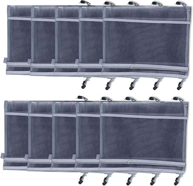 10PCS Nylon Mesh Zipper Pouch Bags, Double Layer A4 Document Organizer Puzzle Storage Bag with Handle for Board Games Home School Office Supplies (Gray)