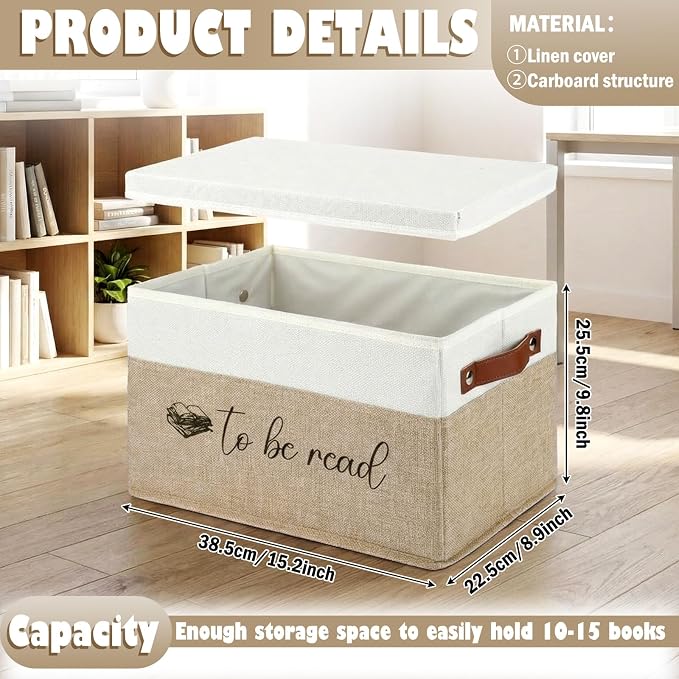 Marsui Book Lover Gifts TBR Book Storage Basket with Lids to Be Read List Storage Bin Bookish Accessories Bookworm Gift for Club Members Student Teacher Reading Accessories (Camel)