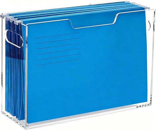 DINGHUO Acrylic Hanging File Organizer Box, Legal Size Clear File Storage Box with Handles, Portable Filing Holder for Desk, Home Office, School -1 Pack