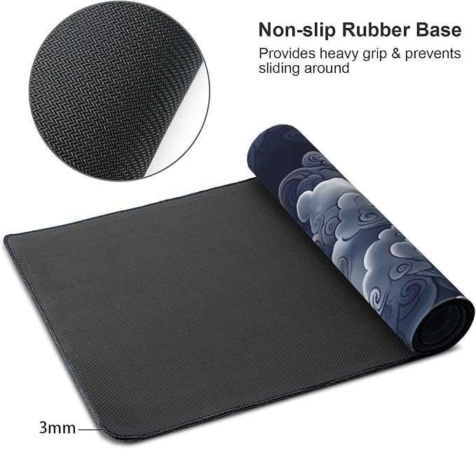 35.4" x 15.7" Japanese Cloud Extended Mouse Pad, Oriental Swirl Desk Mat with Non-Slip Base, Water Resistant for Gaming & Office